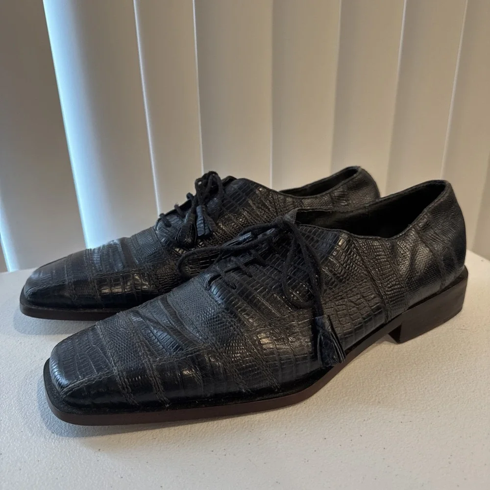 Giorgio Brutini Men's Black Alligator Print Leather Lace Up Dress Shoes  11 1/2M
